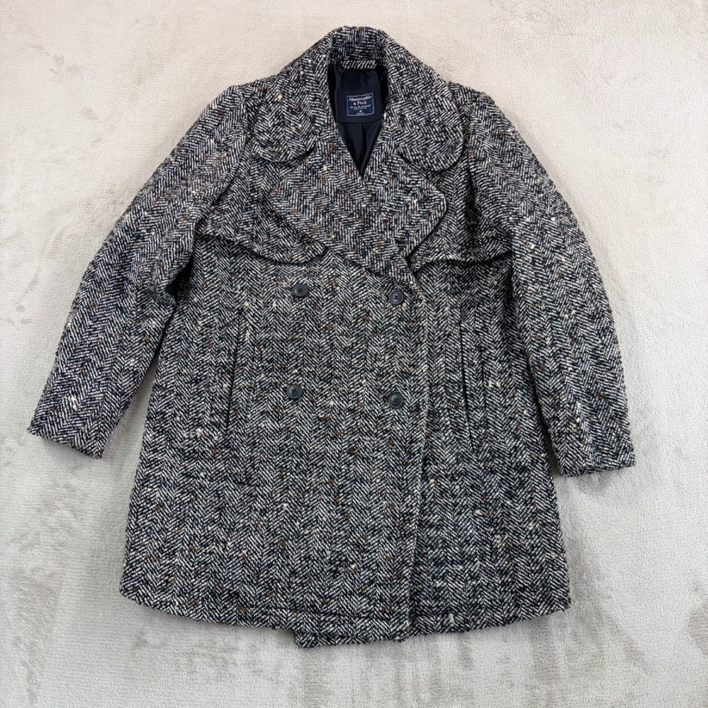 Abercrombie & Fitch Double Breasted Coat Women Medium Wool Blend Herringbone NEW